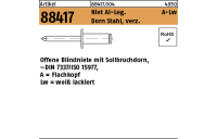 500 Stück, Artikel 88417 Al-Leg./St.verz. A-Lw A=Flachkopf, weiß lackiert Blindniete DIN 7337,offen - Abmessung: 4 x 12