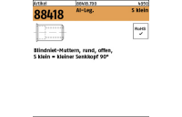 500 Stück, Artikel 88418 Al-Leg. S klein Blindniet-Muttern, rund, offen, kleiner Senkkopf 90° - Abmessung: M 5 /0,5 -3,0