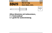 500 Stück, Artikel 88419 Niet Al-Leg. G-F Dorn Stahl, verz. Offene Blindniete mit Sollbruchdorn, Flachrundkopf, gerillt - Abmessung: 3,2 x 10