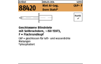 500 Stück, Artikel 88420 Niet Al-Leg. CAP- F Dorn Stahl Geschlossene Blindniete mit Sollbruchdorn, ~ISO 15973, Flachrundkopf - Abmessung: 3,2 x 6,5