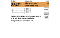 200 Stück, Artikel 88421 Niet Stahl, verz. M Dorn Stahl, verz. Offene Blindniete mit Sollbruchdorn, mit Anschluss-Gewinde - Abmessung: M 4 x 10/ 6 x 11