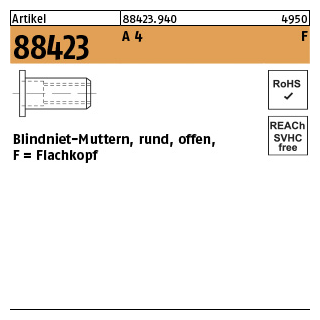 500 Stück, Artikel 88423 A 4 F Blindniet-Muttern, rund, offen, Flachkopf - Abmessung: M 4 / 2,5 - 4,0