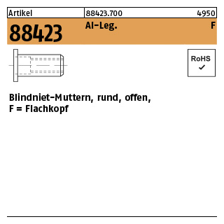 500 Stück, Artikel 88423 Al-Leg. F Blindniet-Muttern, rund, offen, Flachkopf - Abmessung: M 4 /2,5 -4,5