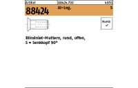 100 Stück, Artikel 88424 Al-Leg. S Blindniet-Muttern, rund, offen, Senkkopf 90° - Abmessung: M 8 /1,5 -4,5