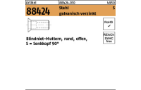 100 Stück, Artikel 88424 Stahl S galvanisch verzinkt Blindniet-Muttern, rund, offen, Senkkopf 90° - Abmessung: M 8 /4,0 -6,5