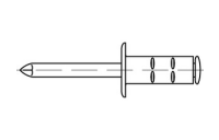 1000 Stück, Artikel 88474 Niet Al-Leg. MB-A Dorn Stahl, verz. Offene Blindniete mit Sollbruchdorn, Flachkopf, Mehrbereichsschaft - Abmessung: 3,2 x 8