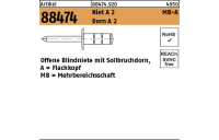 500 Stück, Artikel 88474 Niet A 2 MB-A Dorn A 2 Offene Blindniete mit Sollbruchdorn, Flachkopf, Mehrbereichsschaft - Abmessung: 4,8 x 10