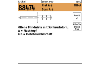 500 Stück, Artikel 88474 Niet A 4 MB-A Dorn A 4 Offene Blindniete mit Sollbruchdorn, Flachkopf, Mehrbereichsschaft - Abmessung: 4,8 x 15