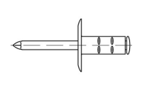 1000 Stück, Artikel 88475 Niet Al-Leg. MB-CK Dorn Stahl, verz. Offene Blindniete mit Sollbruchdorn, großer Flachkopf, Mehrbereichsschaft - Abmessung: 3,2x 8 K 9,5