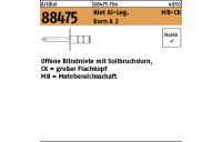 1000 Stück, Artikel 88475 Niet Al-Leg. MB-CK Dorn A 2 Offene Blindniete mit Sollbruchdorn, großer Flachkopf, Mehrbereichsschaft - Abmessung: 3,2x 9,5 K 9,5