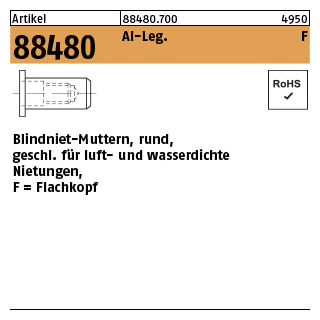 250 Stück, Artikel 88480 Al-Leg. F Blindniet-Muttern, rund, geschl., FLAKO für luft- und wasserdichte Nietungen - Abmessung: M 8 /0,3 -3,0