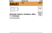 500 Stück, Artikel 88483 A 2 6kt-F Blindniet-Muttern, Sechskant, offen, Flachkopf - Abmessung: M 6 / 0,5 - 3,0