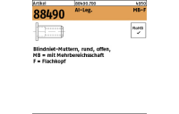 500 Stück, Artikel 88490 Al-Leg. MB-F Blindniet-Muttern, rund, offen, mit Mehrbereichsschaft, Flachkopf - Abmessung: M 5 / 0,5 - 6,0