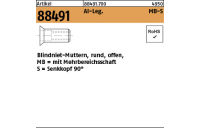 500 Stück, Artikel 88491 Al-Leg. MB-S Blindniet-Muttern, rund, offen, mit Mehrbereichsschaft, Senkkopf 90° - Abmessung: M 4 / 1,5 - 6,0