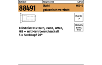 500 Stück, Artikel 88491 Stahl MB-S galvanisch verzinkt Blindniet-Muttern, rund, offen, mit Mehrbereichsschaft, Senkkopf 90° - Abmessung: M 8 / 1,5 - 7,5