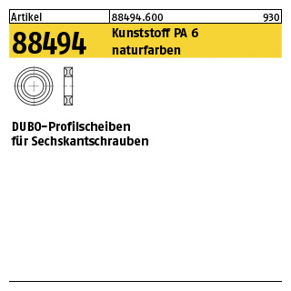 50 Stück, Artikel 88494 Kunststoff PA 6 naturfarben DUBO-Profilscheiben für Sechskantschrauben - Abmessung: 211 - M16x 6