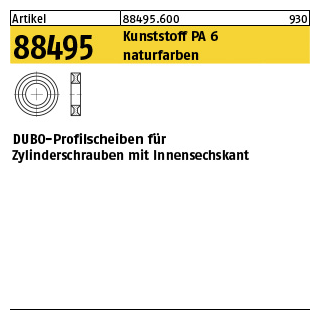 100 Stück, Artikel 88495 Kunststoff PA 6 naturfarben DUBO-Profilscheiben für Zylinderschrauben mit Innensechskant - Abmessung: 305 - M 10x3,8