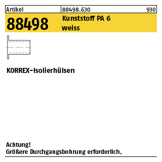 100 Stück, Artikel 88498 Kunststoff PA 6 weiss KORREX-Isolierhülsen - Abmessung: M 4 x 15