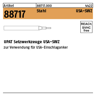 1 Stück, Artikel 88717 Stahl USA-SWZ UPAT Setzwerkzeuge USA-SWZ - Abmessung: USA-SWZ M 8 x 40