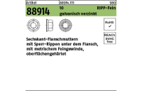 100 Stück, Artikel 88914 10 RIPP-Fein galvanisch verzinkt Sechskant-Flanschmuttern mit Sperr-Rippen, Flansch, Feingew. - Abmessung: M 14 x 1,5