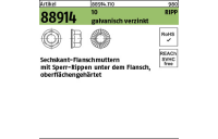 50 Stück, Artikel 88914 10 RIPP galvanisch verzinkt Sechskant-Flanschmuttern mit Sperr-Rippen, Flansch - Abmessung: M 16