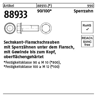 500 Stück, Artikel 88933 90 Sperrzahn Sechskant-Flanschschrauben mit Sperrzähnen, Flansch, Gewinde bis Kopf - Abmessung: M 5 x 12