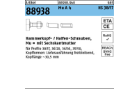 50 Stück, Artikel 88938 Mu A 4 HS 38/17 Hammerkopf-/Halfen-Schrauben, mit Sechskantmutter - Abmessung: M 10 x 30