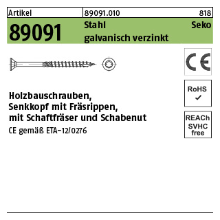 50 Stück, Artikel 89091 Stahl CE Seko-T galvanisch verzinkt Holzbauschrauben CE Senkkopf, Innensechsrund - Abmessung: 10 x 120 -T40