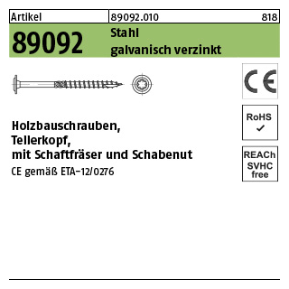 50 Stück, Artikel 89092 Stahl CE Tellerkopf-T galvanisch verzinkt Holzbauschrauben CE Tellerkopf, Innensechsrund - Abmessung: 8 x 380 -T40