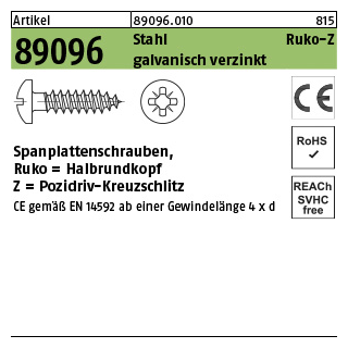 1000 Stück, Artikel 89096 Stahl CE Ruko-Z galvanisch verzinkt Spanplattenschrauben, Halbrundkopf, Pozidriv-Kreuzschlitz - Abmessung: 3 x 10 -Z