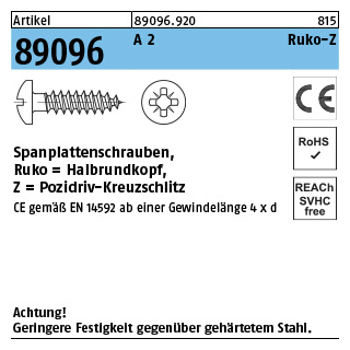 1000 Stück, Artikel 89096 A 2 CE Ruko-Z Spanplattenschrauben, Halbrundkopf, Pozidriv-Kreuzschlitz - Abmessung: 3 x 16 -Z