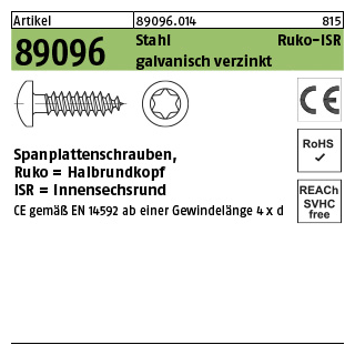 1000 Stück, Artikel 89096 Stahl CE Ruko-ISR galvanisch verzinkt Spanplattenschrauben, Halbrundkopf, ISR = Innensechsrund - Abmessung: 3 x 30 -T10