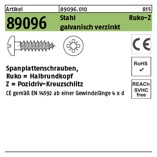 500 Stück, Artikel 89096 Stahl CE Ruko-Z galvanisch verzinkt Spanplattenschrauben, Halbrundkopf, Pozidriv-Kreuzschlitz - Abmessung: 4,5 x 30 -Z
