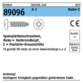 500 Stück, Artikel 89096 A 2 CE Ruko-Z Spanplattenschrauben, Halbrundkopf, Pozidriv-Kreuzschlitz - Abmessung: 4,5 x 35 -Z