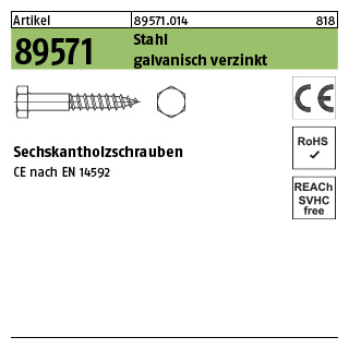 25 Stück, Artikel 89571 Stahl CE galvanisch verzinkt Sechskantholzschraube - Abmessung: 12 x 260