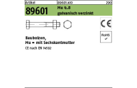 50 St., Artikel 89601 4.8 CE galvanisch verzinkt Baubolzen mit CE n. EN 14592 mit Sechskantmutter - Abmessung: M 12 x 140