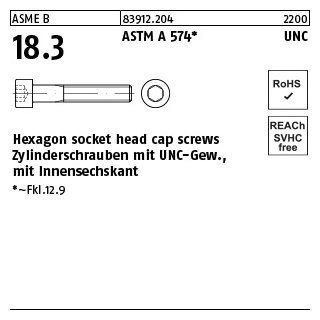 200 Stück, ASME B 18.3 ASTM A 574 UNC Hexagon socket head cap screws, Zylinderschrauben mit UNC-Gew., mit ISK - Abmessung: #2 x 1/4