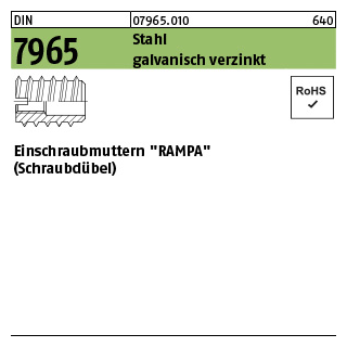 100 Stück, DIN 7965 Stahl galvanisch verzinkt Einschraubmuttern RAMPA (Schraubdübel) - Abmessung: M 4 x 12