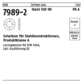 100 Stück, DIN 7989-2 Stahl 100 HV PK A Scheiben für Stahlkonstruktionen, Produktklasse A - Abmessung: 20/22 x 37 x8