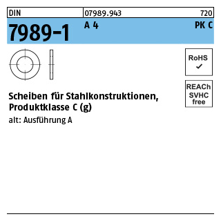 100 Stück, DIN 7989-1 A 4 PK C Scheiben für Stahlkonstruktionen, Produktklasse C - Abmessung: 10/11 x 20 x8