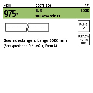 1 Stück, ~DIN 975 8.8 2000 feuerverzinkt Gewindestangen, Länge 2000 mm - Abmessung: M 12 x 2000