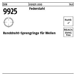 2000 St., DIN 9925 Federstahl Runddraht-Sprengringe für Wellen - Abmessung: 12