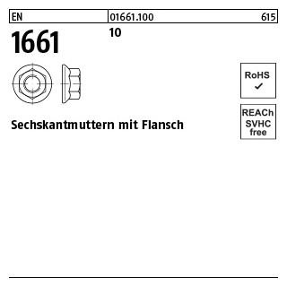 250 Stück, EN 1661 10 Sechskantmuttern mit Flansch - Abmessung: M 12