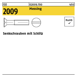 100 Stück, ISO 2009 Messing Senkschrauben mit Schlitz - Abmessung: M 8 x 12