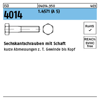 1 Stück, ISO 4014 1.4571 (A 5) Sechskantschrauben mit Schaft - Abmessung: M 20 x 180