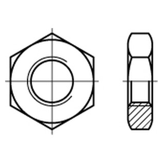 100 Stück, DIN 439 A4  Fein Sechskantmuttern, niedrige Form mit metrischem Fein-/Linksgewinde, mit Fase - Abmessung: BM 10 x 1,25