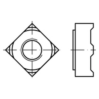 100 Stück, DIN 928 A4 Vierkant-Schweißmuttern - Abmessung: M 10