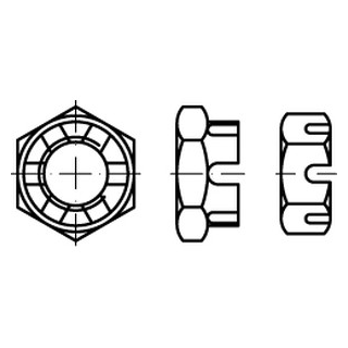 25 Stück, DIN 979 A2  Kronenmuttern, niedrige Form - Abmessung: M 16