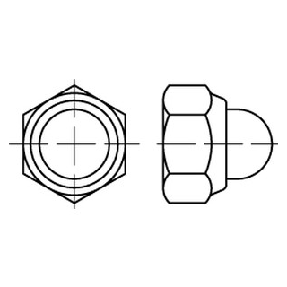 50 Stück, ~DIN 986 A2-70  Sechskant-Hutmuttern mit Klemmteil mit nichtmetallischem Einsatz - Abmessung: M 16