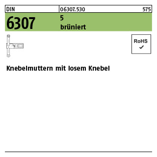 1 Stück, DIN 6307 5 brüniert Knebelmuttern mit losem Knebel - Abmessung: M 16